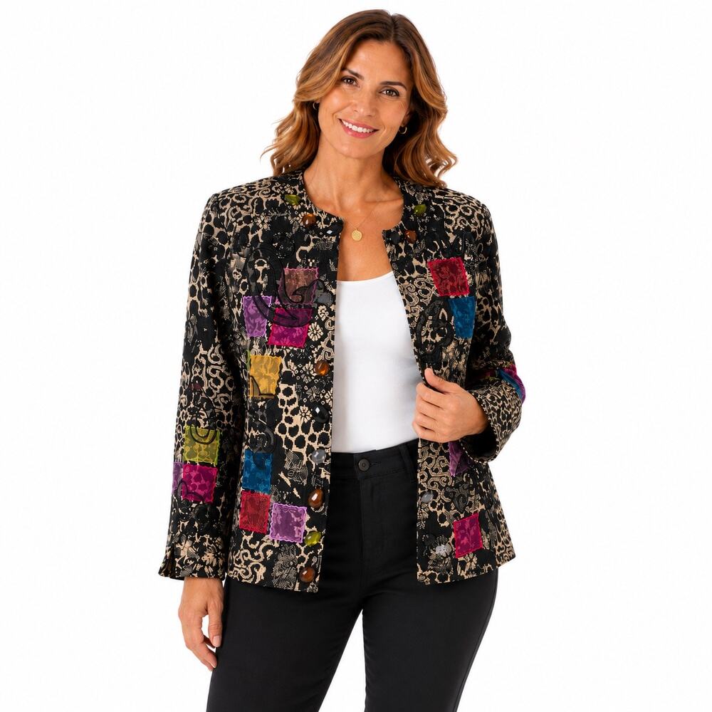 Vintage Size M Tapestry Embroidered Beaded Floral Jacket Art to Wear Patchwork